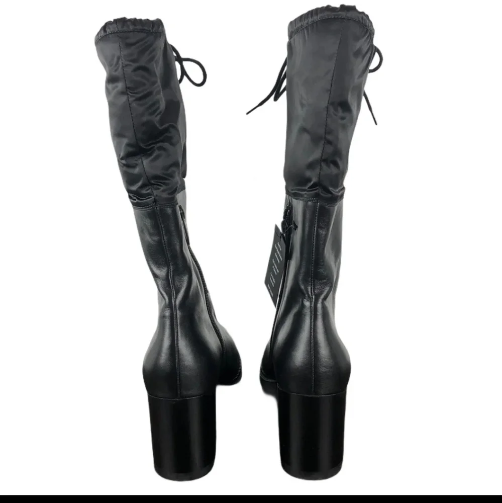 Aquatalia Ishana black leather water proof block heel boots size 11